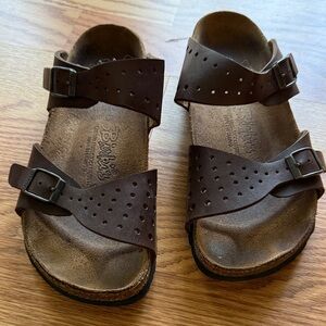 Birki’s Women's Brown Perforated Dual-Buckle Leather Sandals size 7